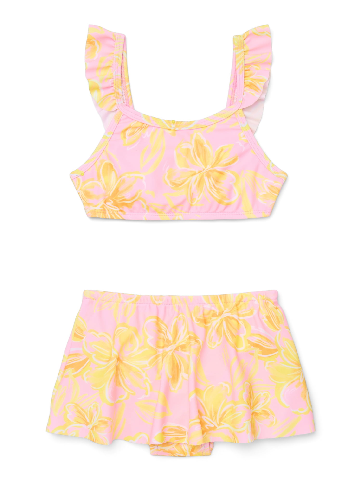 Wonder Nation Baby and Toddler Girls Ruffle Bikini Top and Bottoms Swim Set, 2-Piece, Sizes 12M-5T