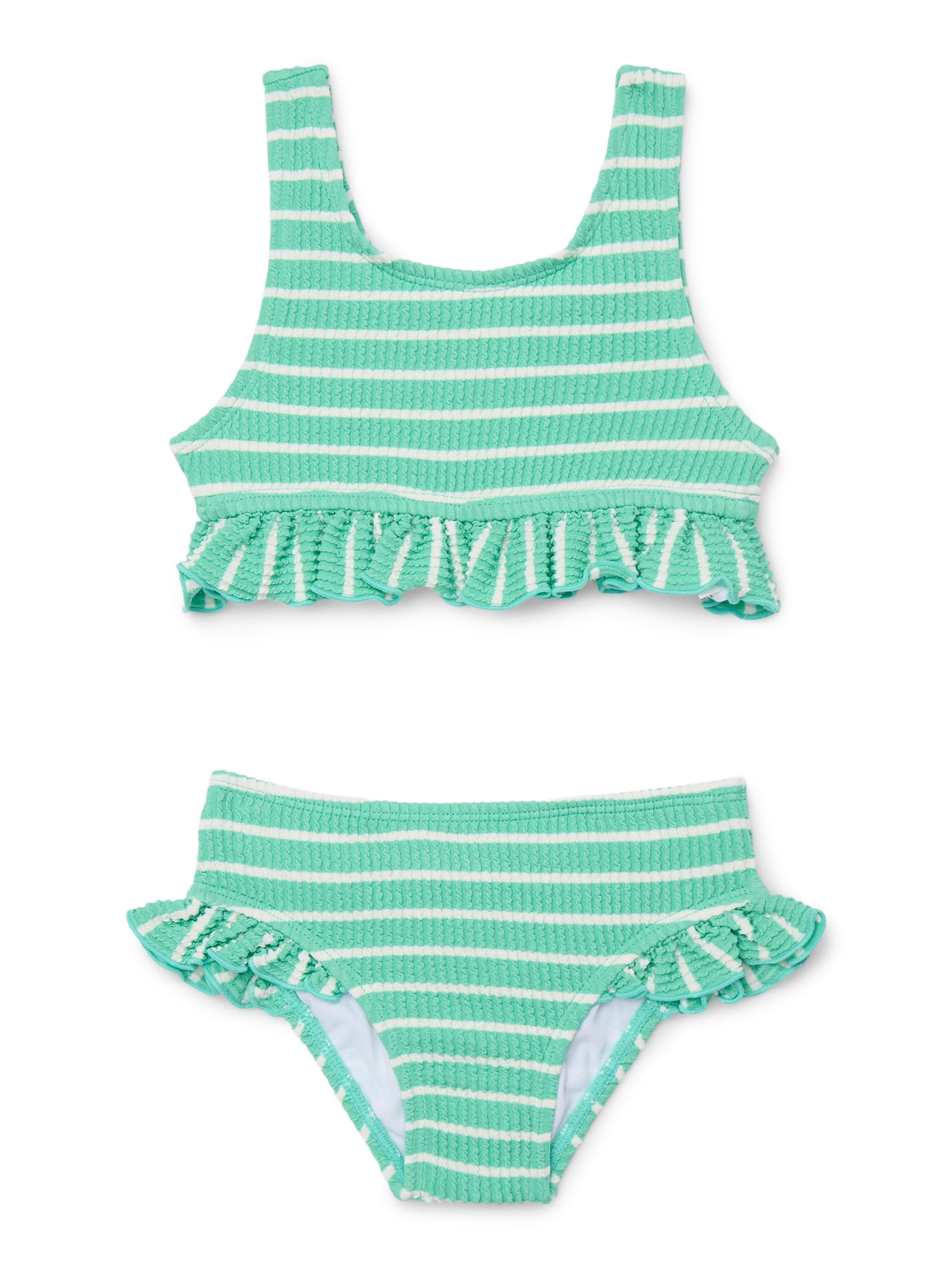 Wonder Nation Baby and Toddler Girls Ruffle Bikini Top and Bottoms Swim Set, 2-Piece, Sizes 12M-5T