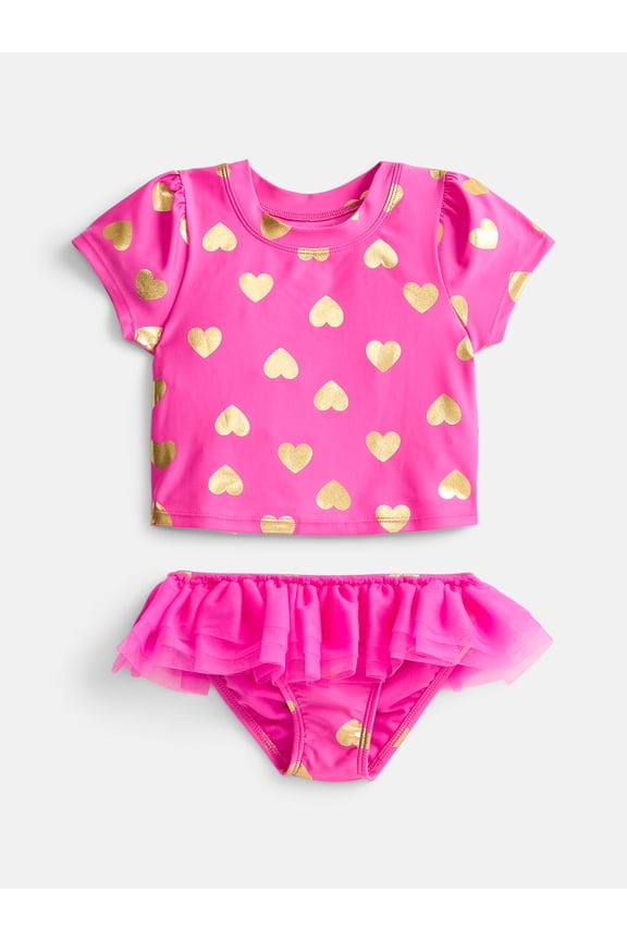 Baby and Toddler Girls Rash Guard Set, 2 Piece, Sizes 12M-5T