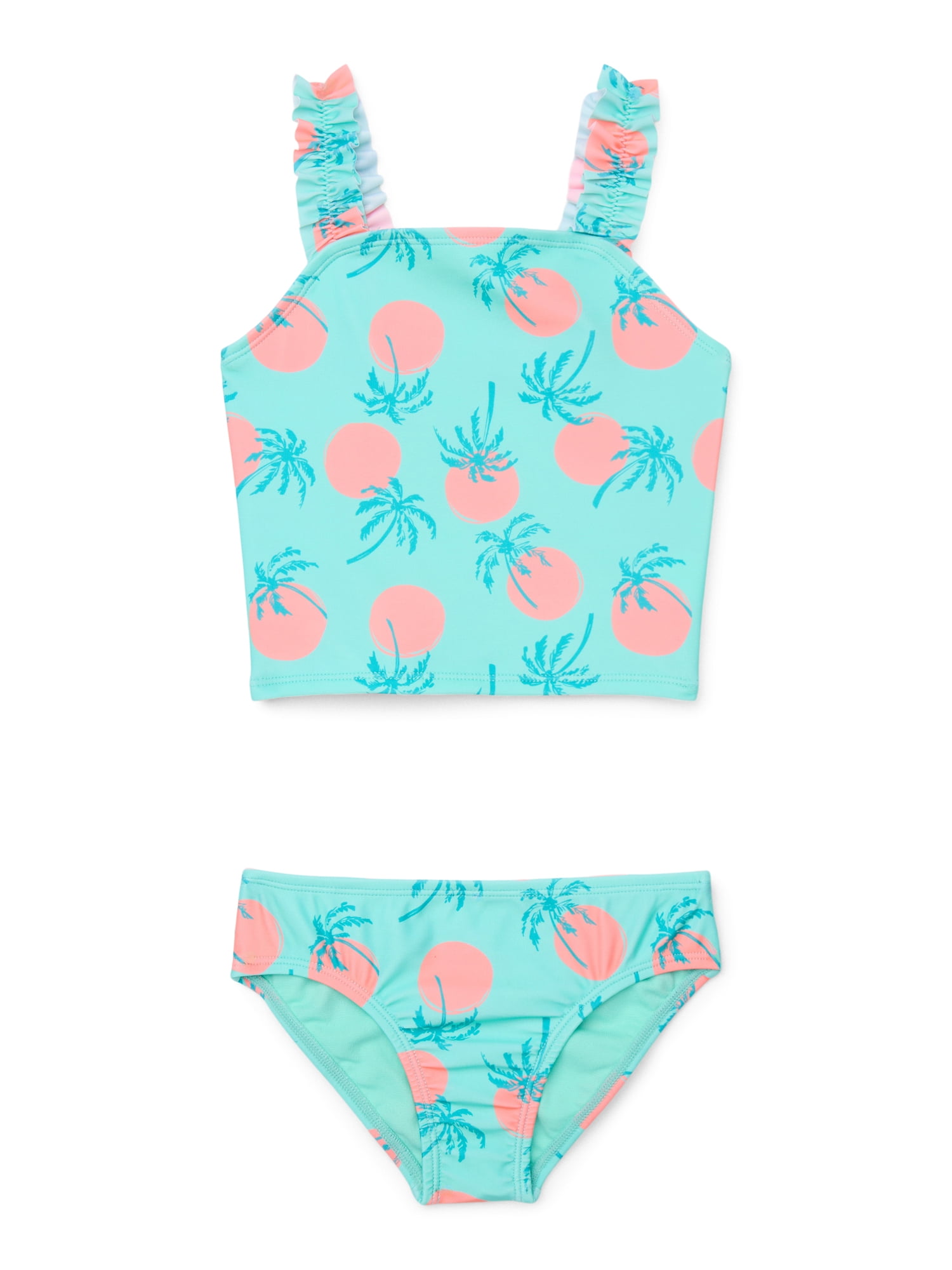 Wonder Nation Baby and Toddler Girls Ruffle Tankini Swim Set, 2-Piece, Sizes 12M-5T