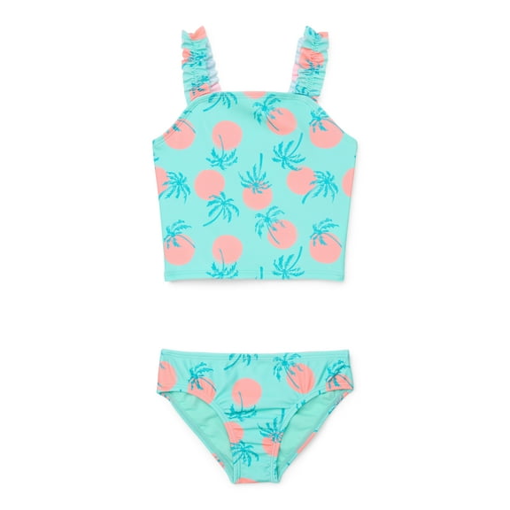 Wonder Nation Baby and Toddler Girls Ruffle Tankini Swim Set, 2-Piece, Sizes 12M-5T