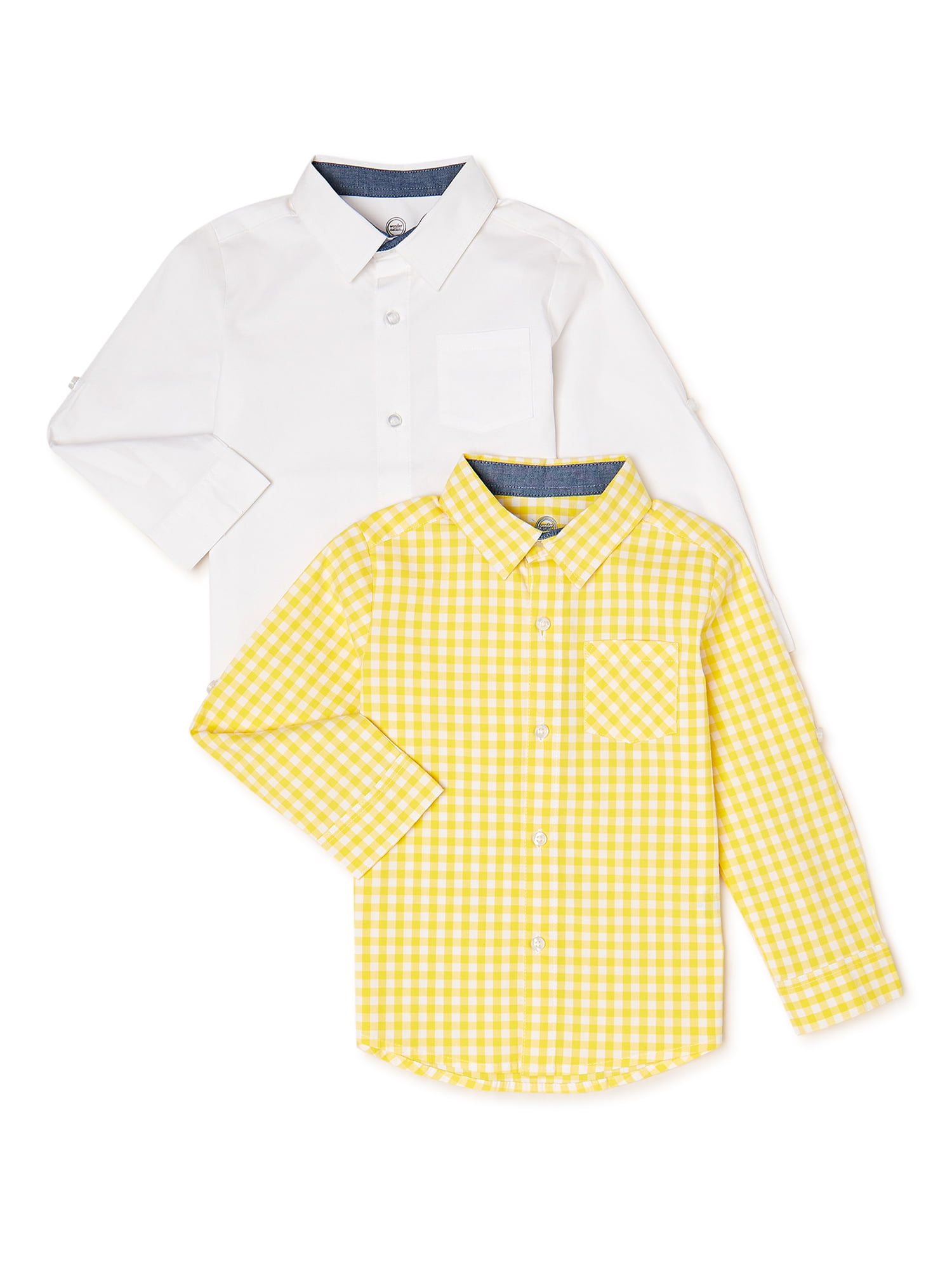 Wonder Nation Baby and Toddler Boy ButtonUp Shirts, 2Pack, Sizes 12M