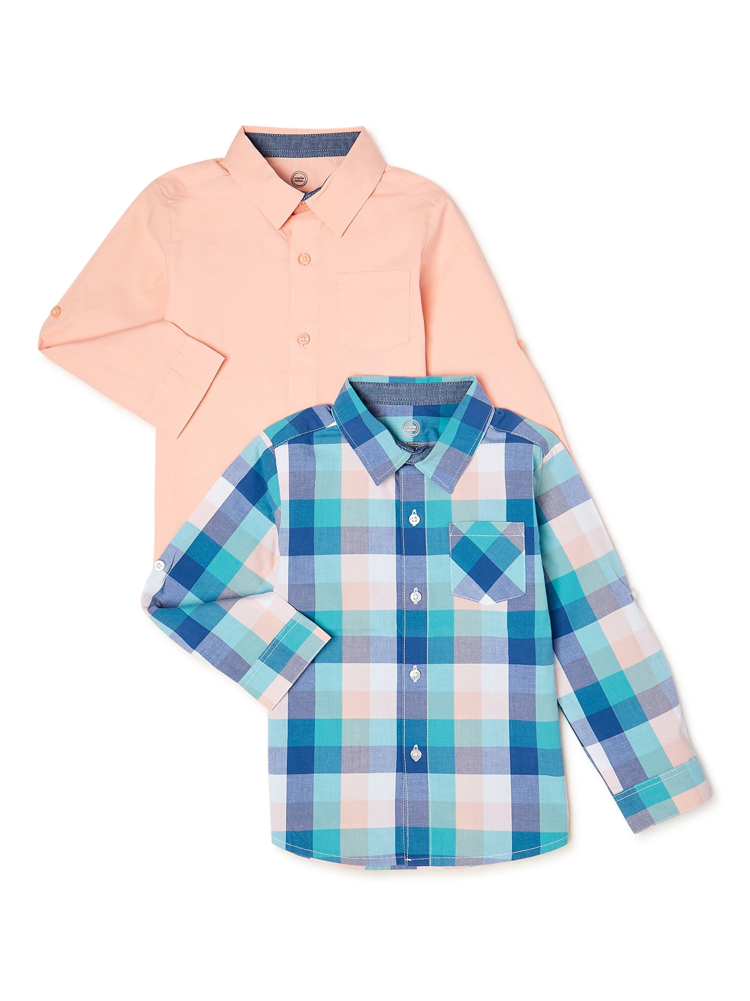 Wonder Nation Baby and Toddler Boy ButtonUp Shirts, 2Pack, Sizes 12M