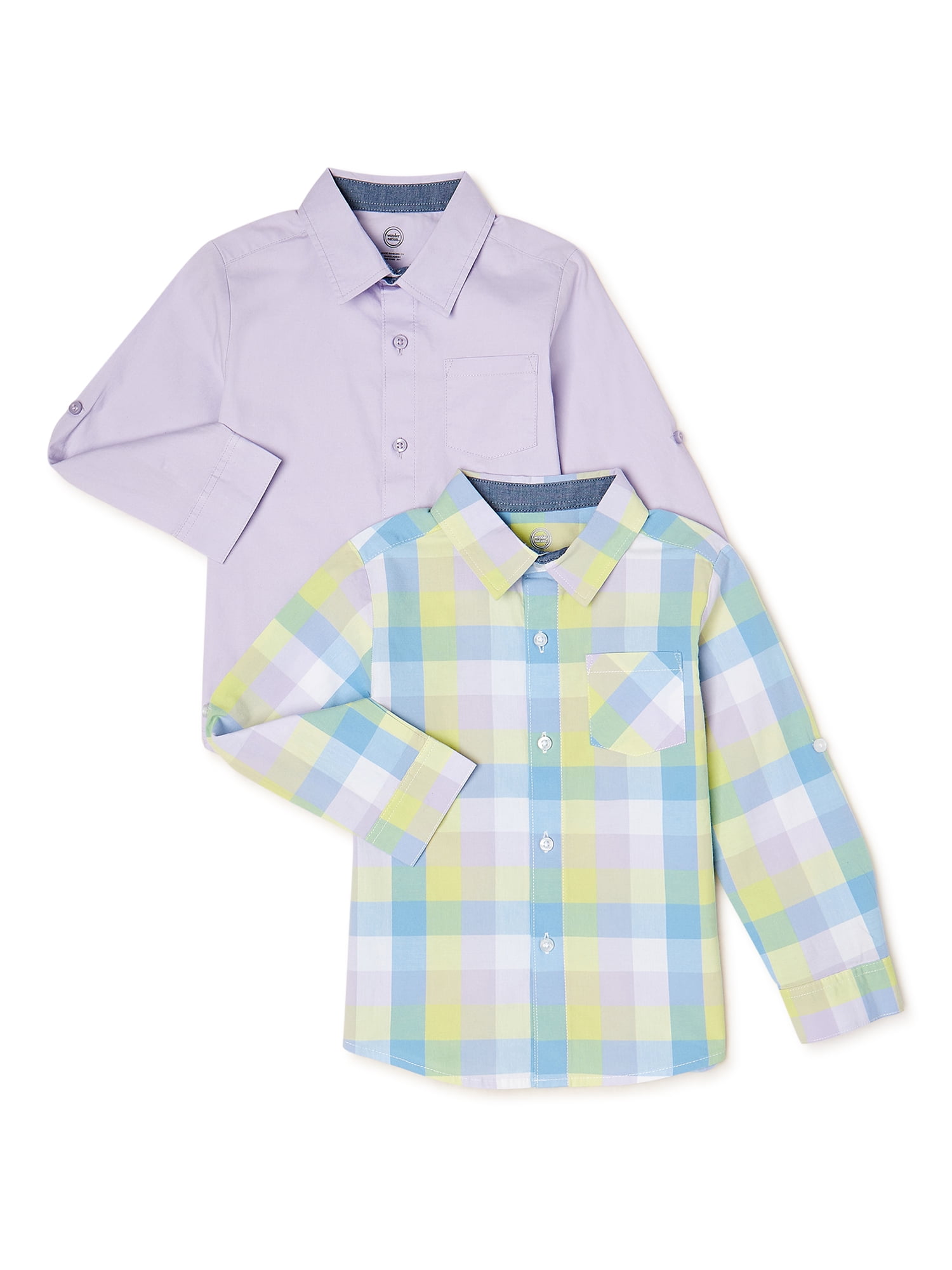 Wonder Nation Baby and Toddler Boy ButtonUp Shirts, 2Pack, Sizes 12M