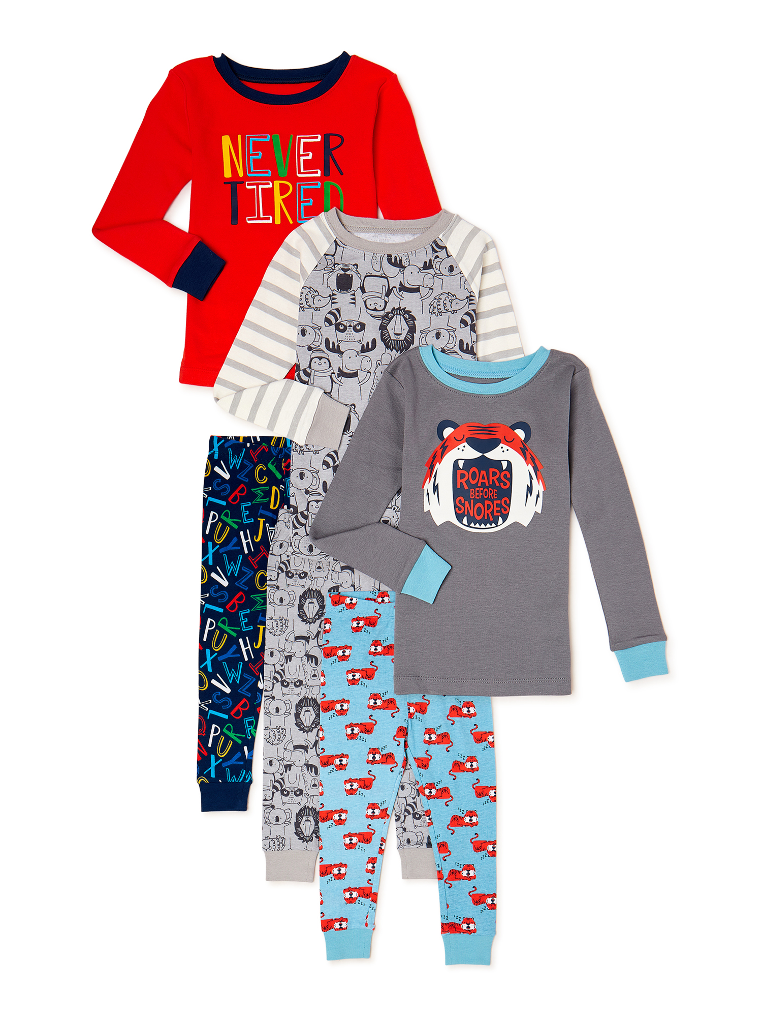 Wonder Nation Baby and Toddler Boy Long Sleeve Snug Fit Cotton Pajamas Set, 6-Piece - image 1 of 4