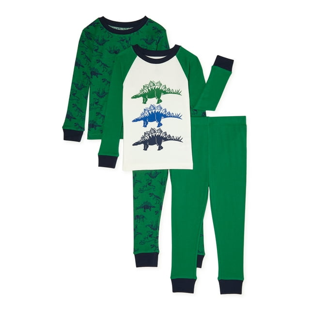 Wonder Nation Baby and Toddler Boy Long Sleeve Snug-Fit Pajamas, 4-Piece, Sizes 12M-5T