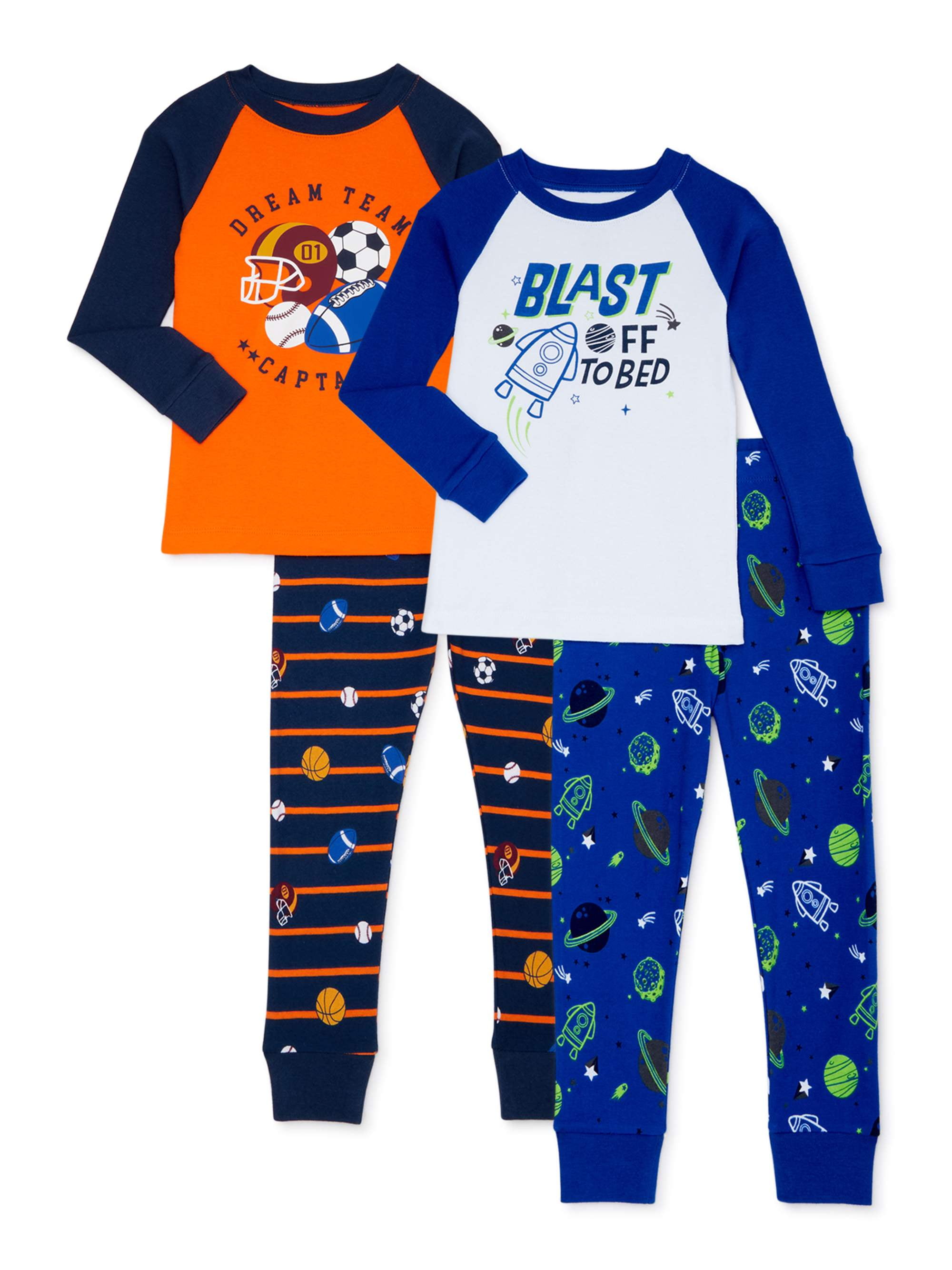 Wonder Nation Baby and Toddler Boy Long Sleeve Snug Fit Pajamas 4 Piece Sizes 12M 5T Walmart