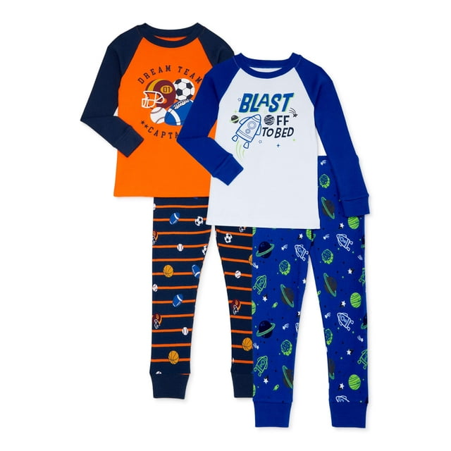Wonder Nation Baby and Toddler Boy Long Sleeve Snug-Fit Pajamas, 4-Piece, Sizes 12M-5T