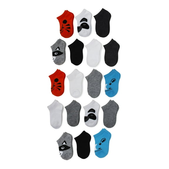 Wonder Nation Baby and Toddler Boy No Show Socks, 18-Pack, Sizes 0M-5T