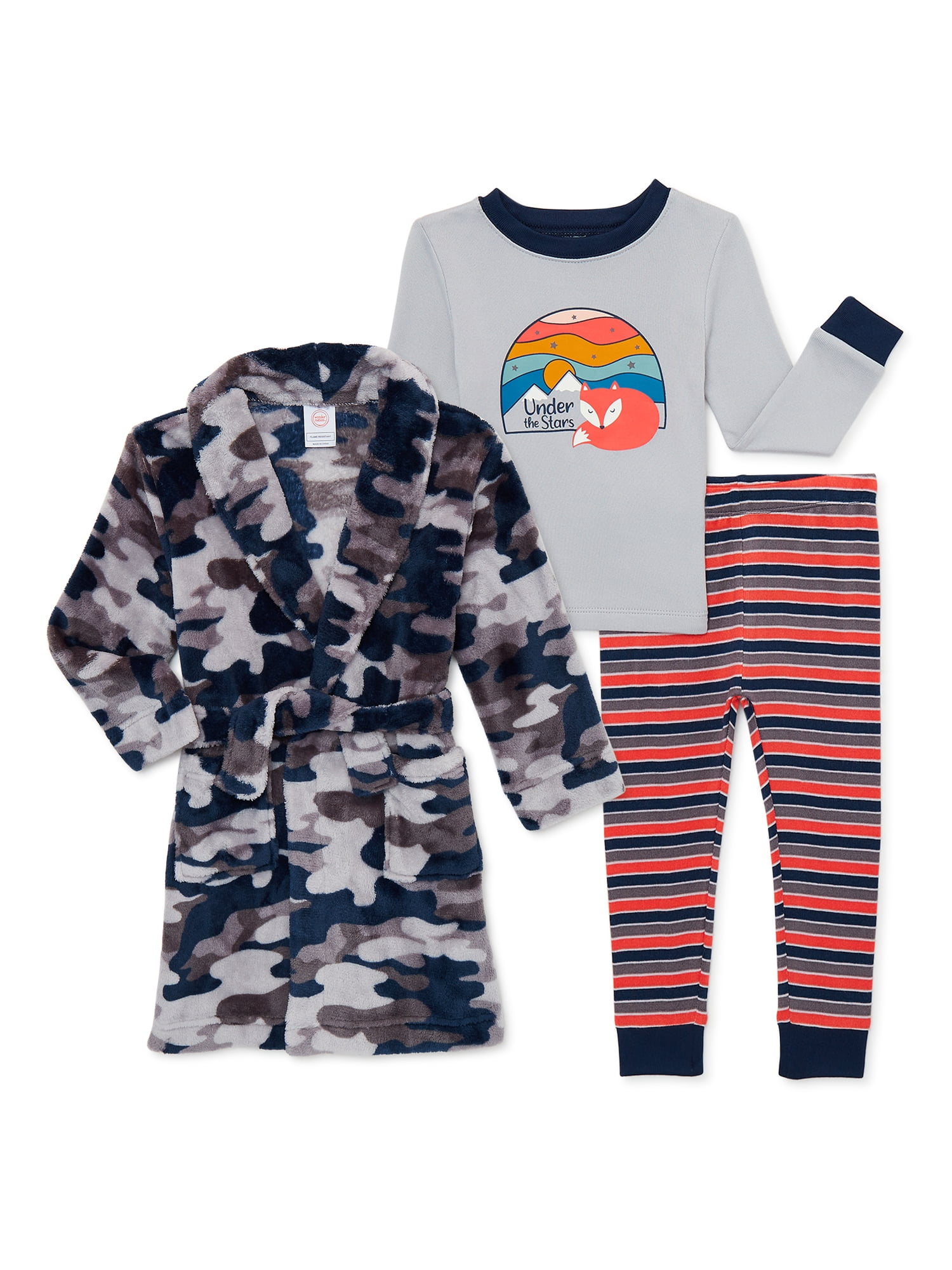 Wonder Nation Baby and Toddler Boy Pajamas and Robe Set, 3Piece Size 12M5T