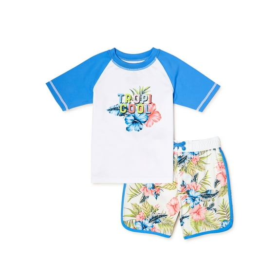 Wonder Nation Baby and Toddler Boy Rash Guard and Swim Trunks, 2-Piece, Sizes 12M-5T