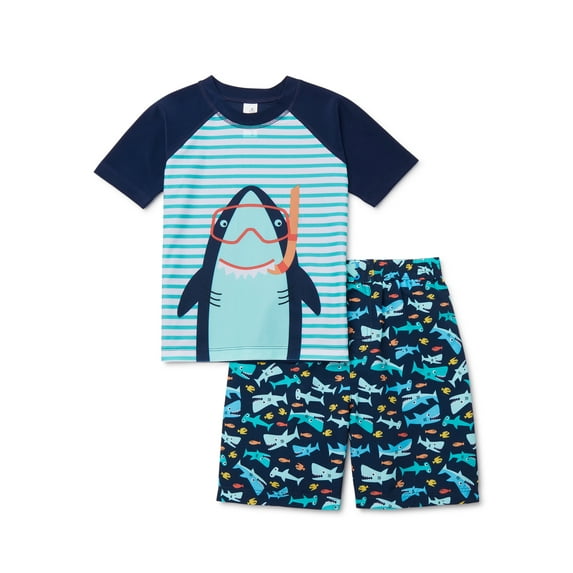 Wonder Nation Baby and Toddler Boy Rash Guard and Swim Trunks Set, 2-Piece