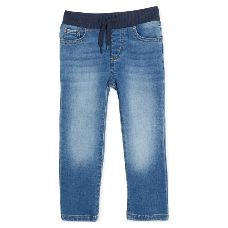 Kidsy Boys Casual Denim-Looking Pants – Knee Patches, Soft Cotton,  Pull-On/Drawstring Closure, Dark Denim, 8
