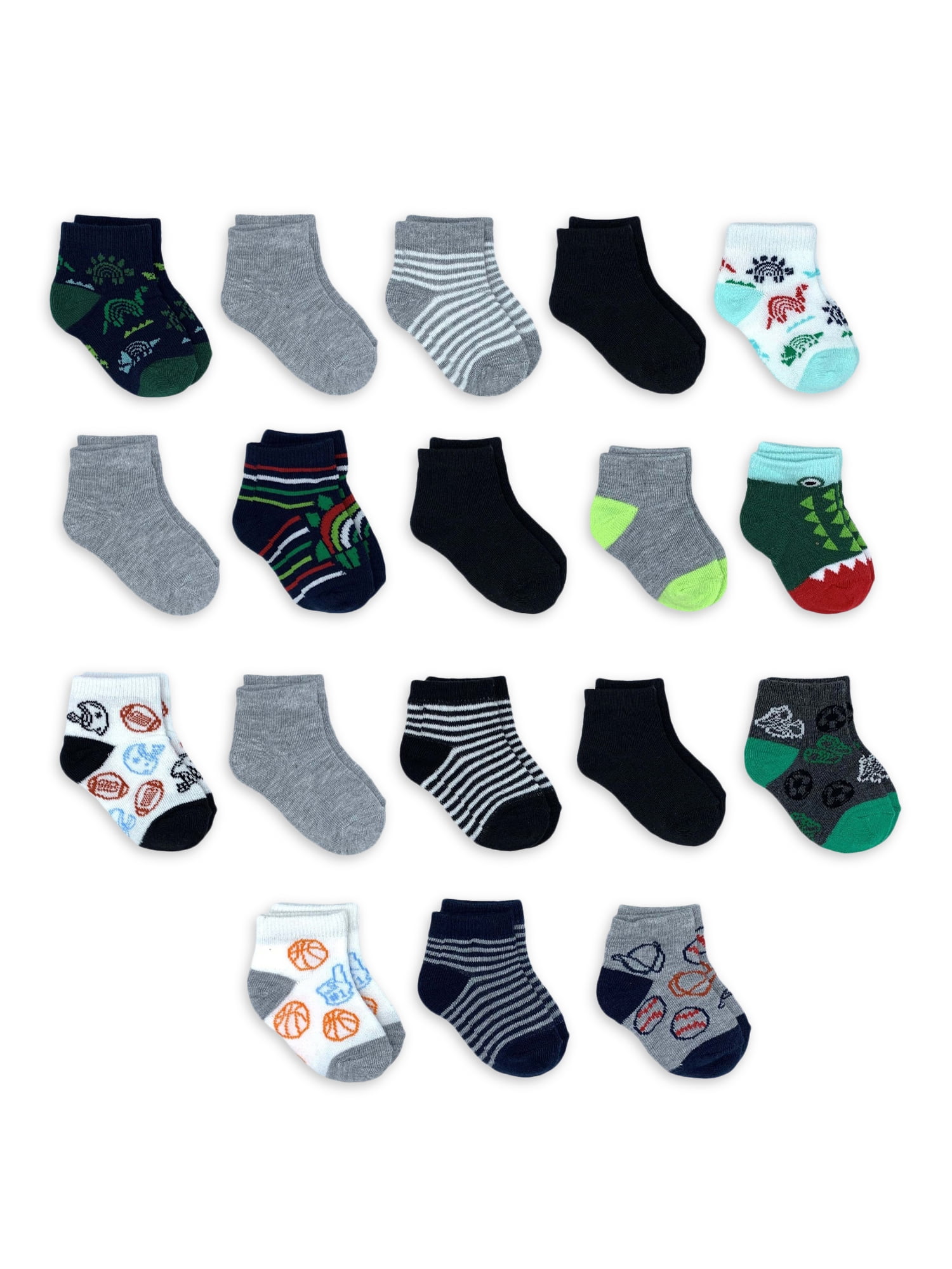 Wonder Nation Baby and Toddler Boys Ankle Socks, 18Pack, Sizes 0M18M