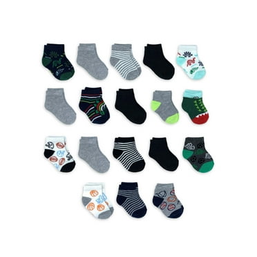 Wonder Nation Baby and Toddler Boys Ankle Socks, 18-Pack, Sizes 0M-18M