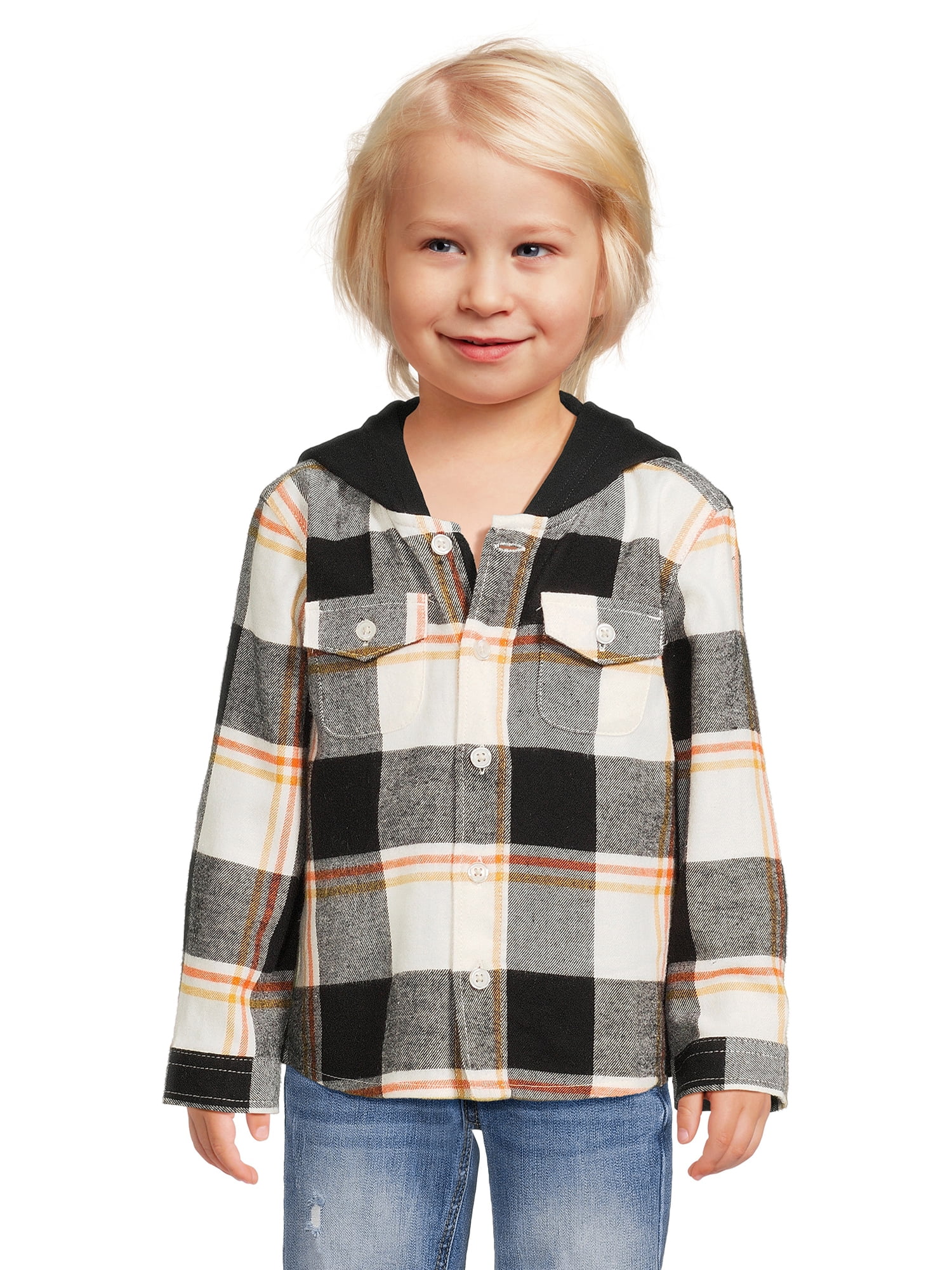 Wonder Nation Baby and Toddler Boys’ Flannel Shirt with Hood, Sizes 12 Months 5T