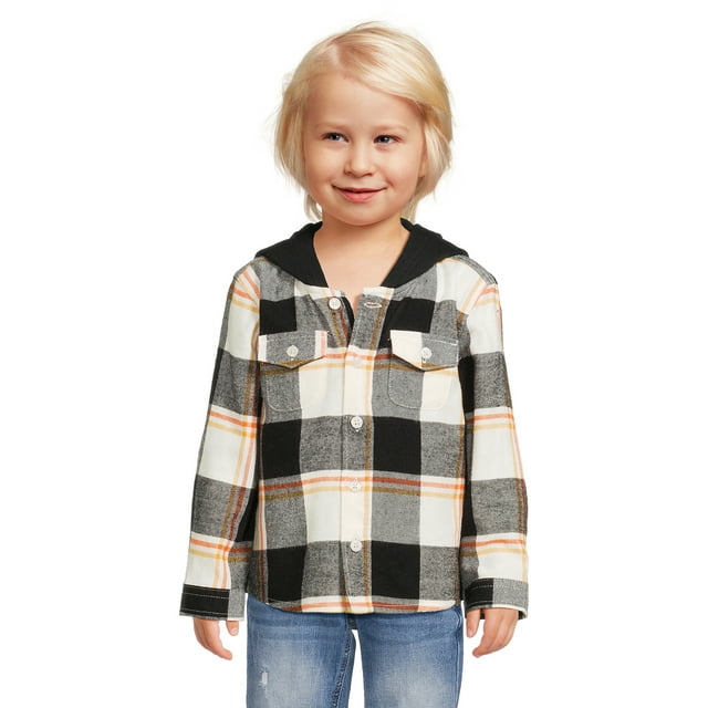 Wonder Nation Baby and Toddler Boys’ Flannel Shirt with Hood, Sizes 12