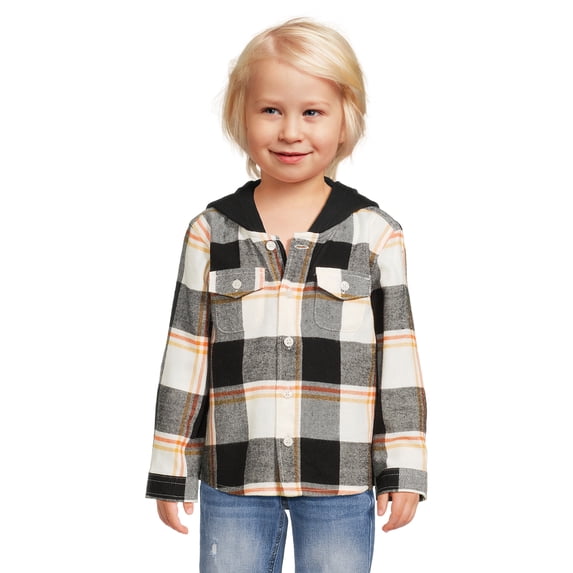Wonder Nation Baby and Toddler Boys’ Flannel Shirt with Hood, Sizes 12 Months - 5T