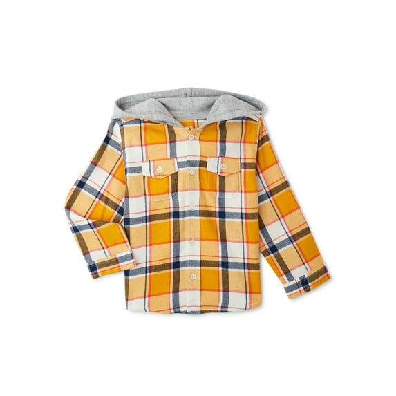 Wonder Nation Baby and Toddler Boys’ Hooded Flannel Shirt, Sizes 12M-5T
