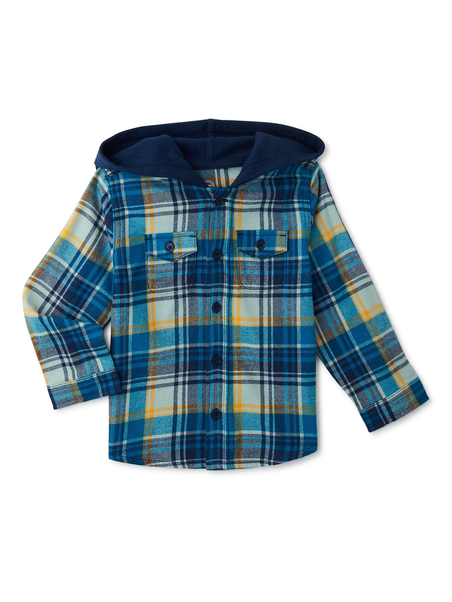 Wonder Nation Baby and Toddler Boys’ Hooded Flannel Shirt, Sizes 12M-5T ...