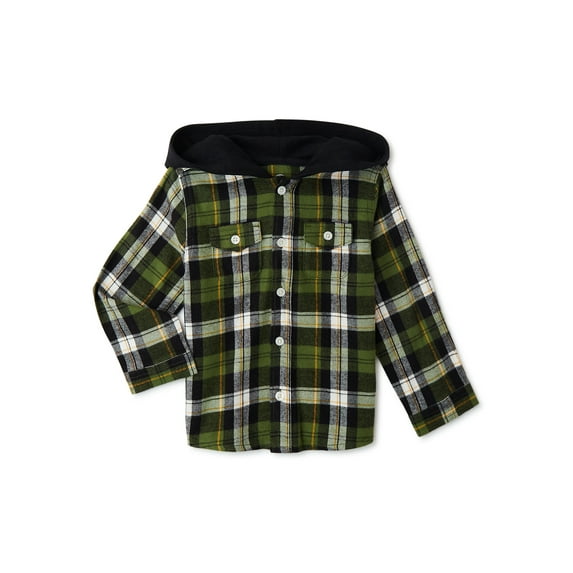 Wonder Nation Baby and Toddler Boys’ Hooded Flannel Shirt, Sizes 12M-5T