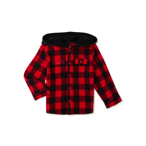 Wonder Nation Baby and Toddler Boys’ Hooded Flannel Shirt, Sizes 12M-5T