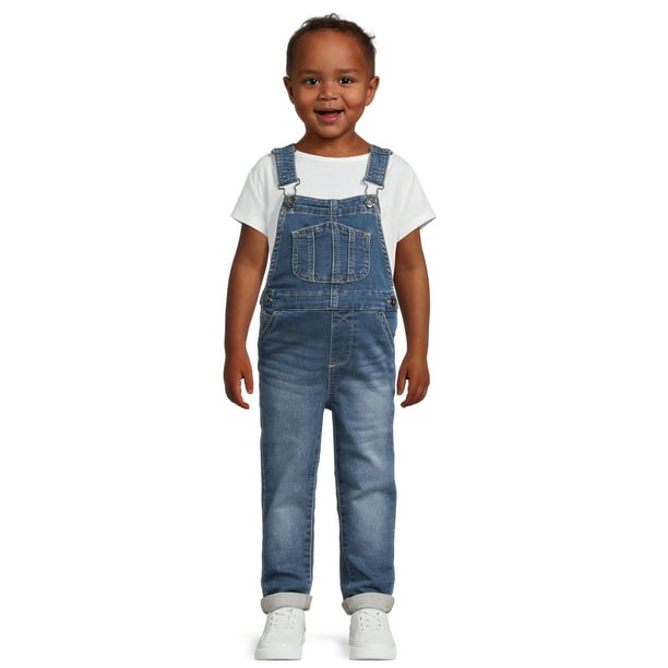 Wonder Nation Baby and Toddler Boys Stretch Knit Denim Overalls, Sizes