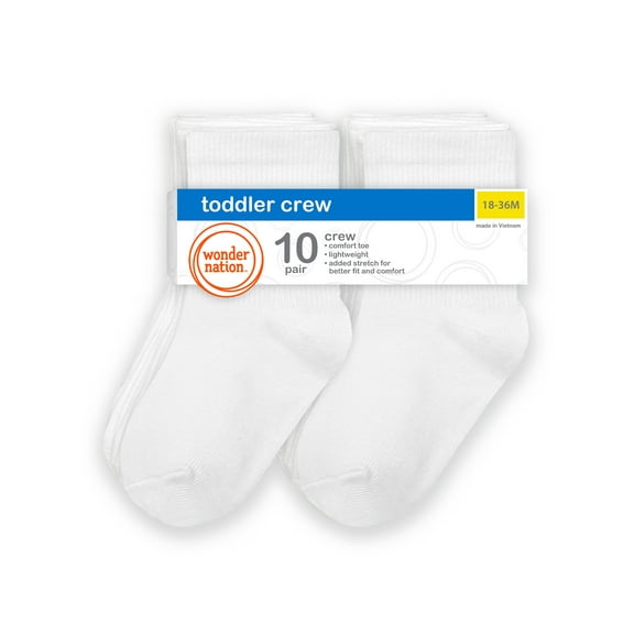 Wonder Nation Baby and Toddler Crew Socks, 10 Pack, Size 0M- 5T