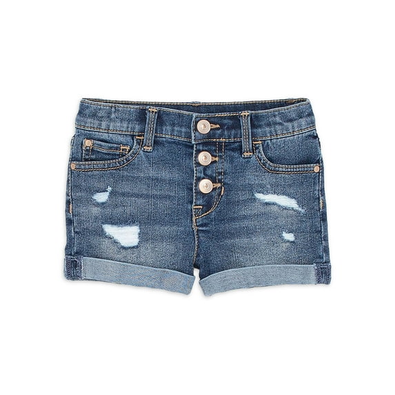 Wonder Nation Baby and Toddler Girl Destructed Denim Short, 12 Months-5T