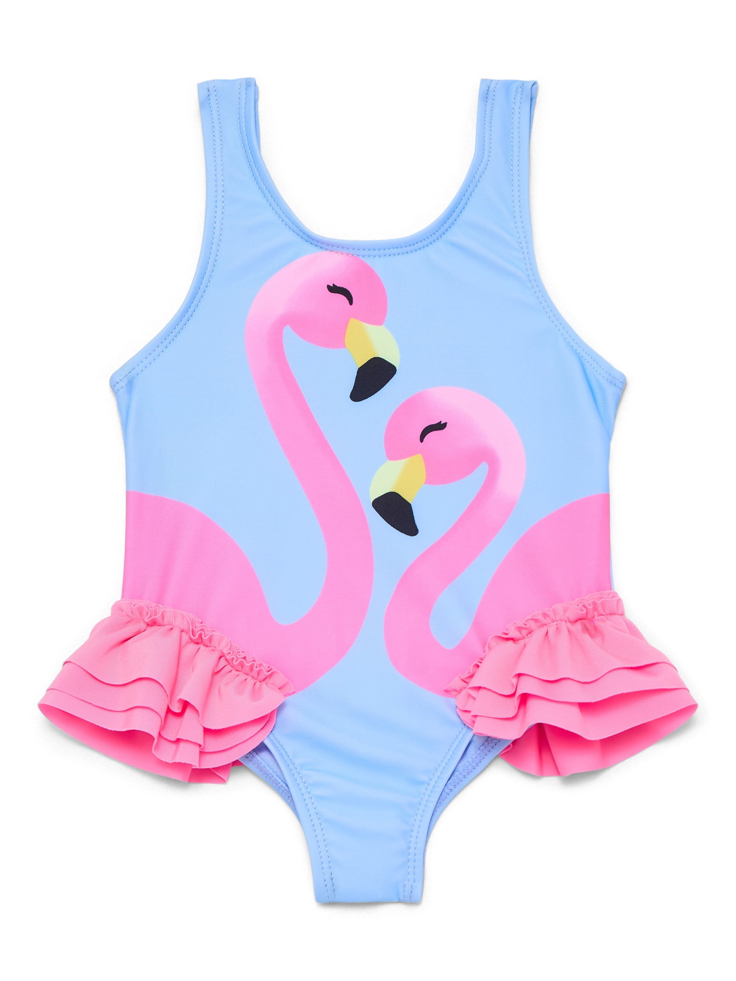 Wonder Nation Baby and Toddler Girls Flamingo Ruffle One Piece Swimsuit, Sizes 12M-5T