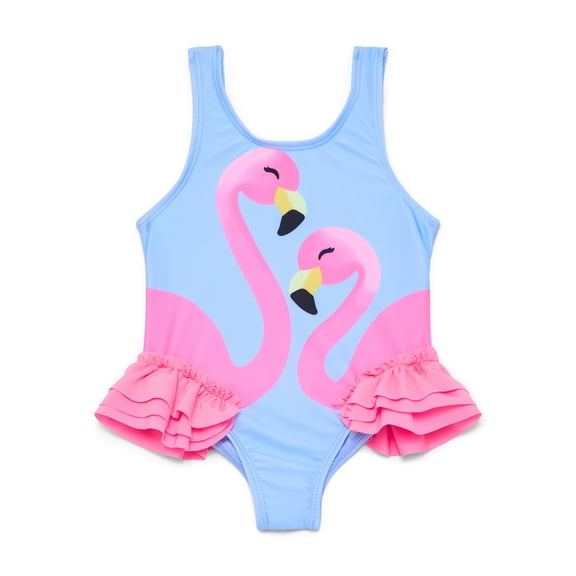 Wonder Nation Baby and Toddler Girls Flamingo Ruffle One Piece Swimsuit, Sizes 12M-5T
