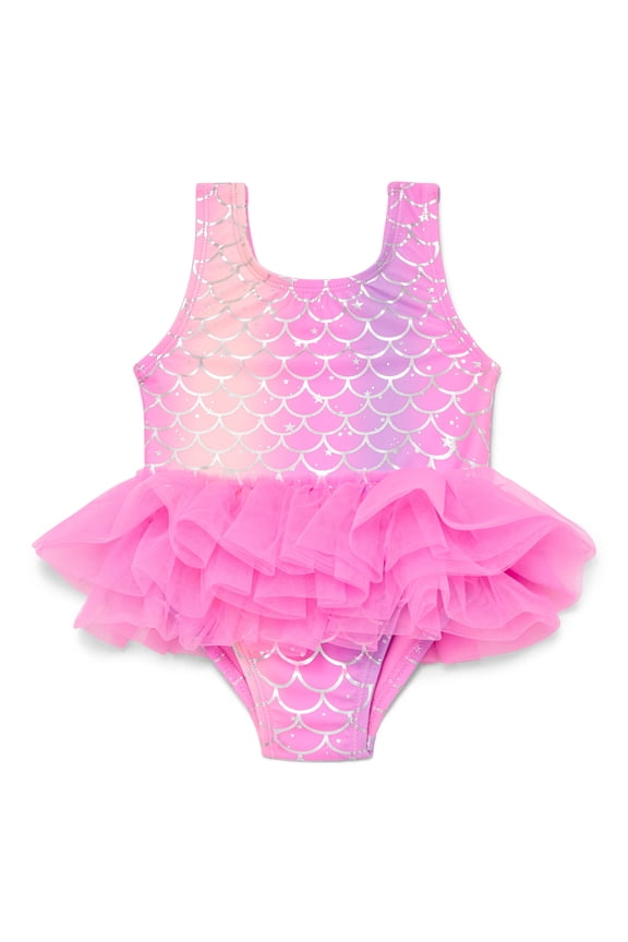 Baby and Toddler Girl Mermaid Tutu One- Piece Swimsuit, Sizes 12M-5T