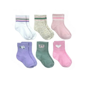 Wonder Nation Baby and Toddler Girls Mid-Crew Socks, 6-Pack, Sizes 0M-5T