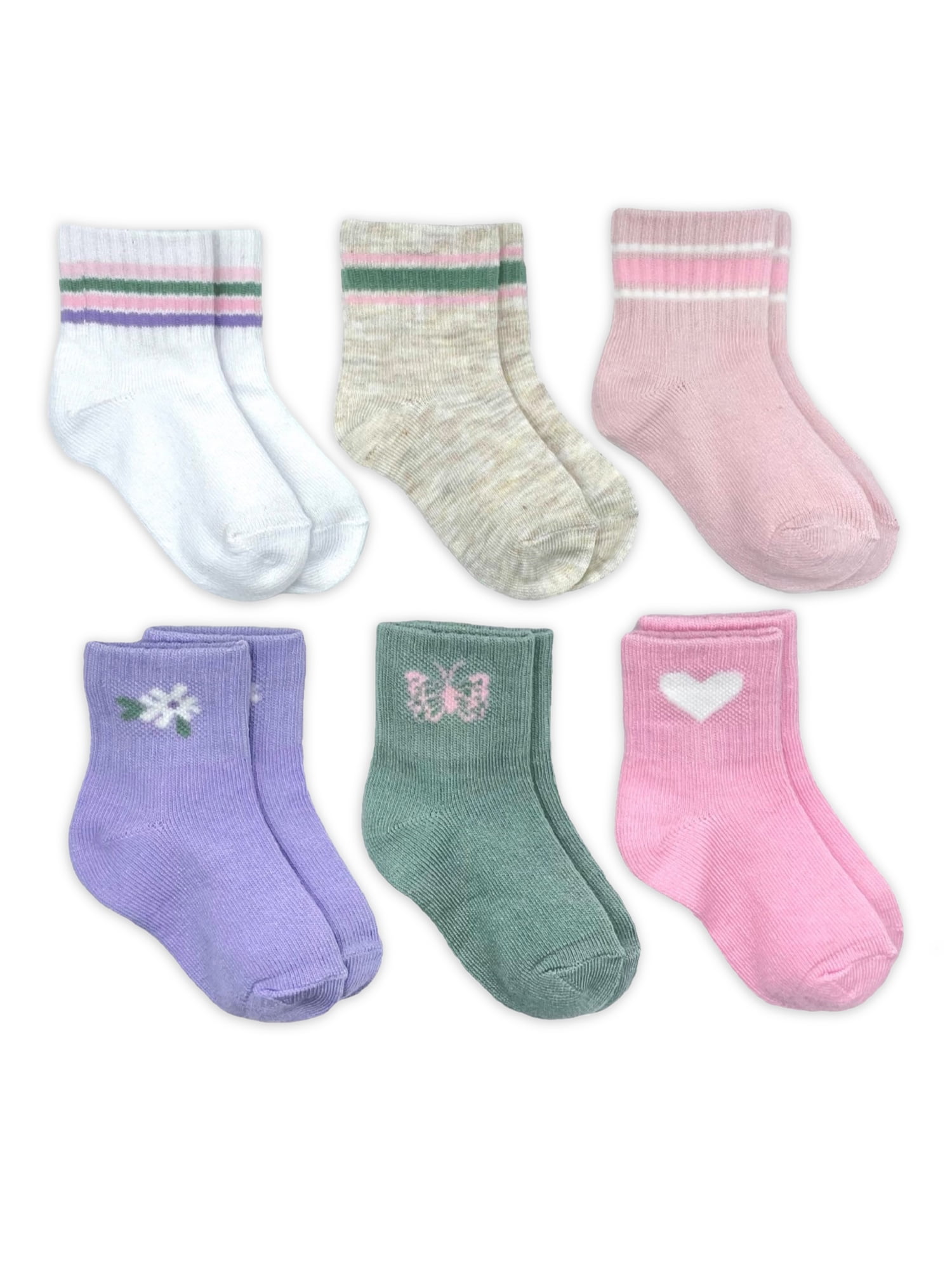 Baby and Toddler Girls Mid-Crew Socks, 6-Pack, Sizes 0M-5T