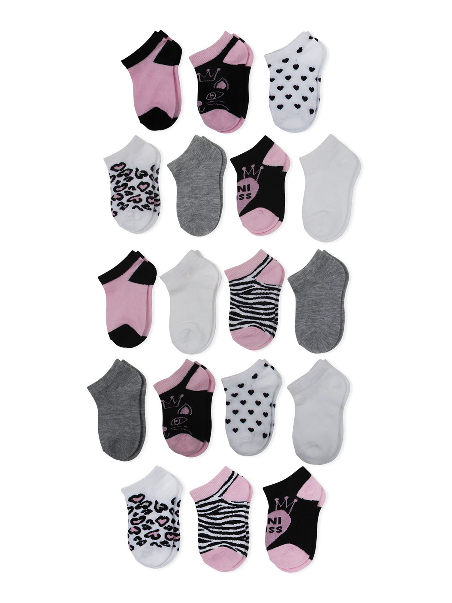 Wonder Nation Baby and Toddler Girl No Show Socks, 18-Pack, Sizes 18M-5T