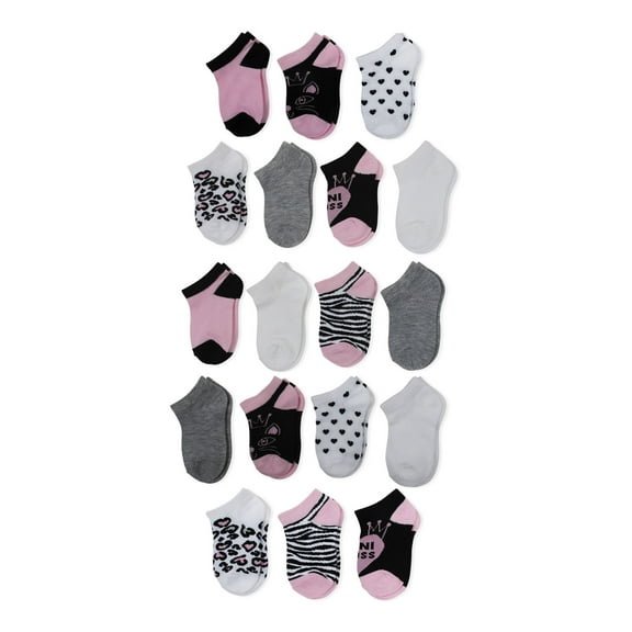 Wonder Nation Baby and Toddler Girl No Show Socks, 18-Pack, Sizes 18M-5T