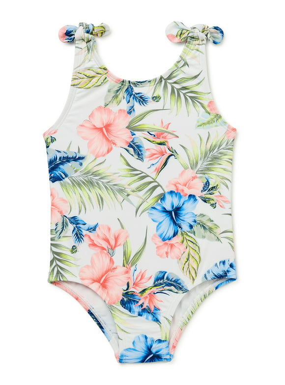 Wonder Nation Baby and Toddler Girl One-Piece Swimsuit, Sizes 12M-5T
