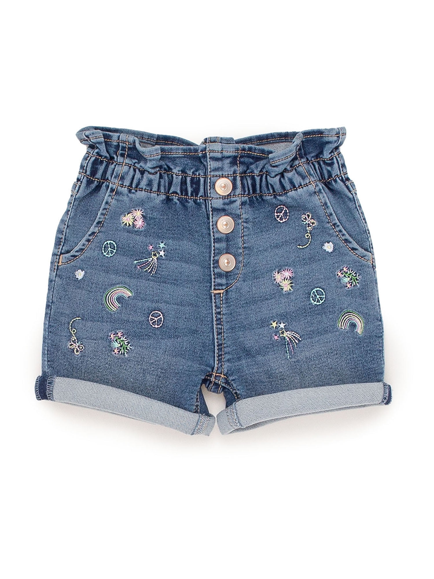 Wonder Nation Baby and Toddler Girl Paperbag Denim Short, 12
