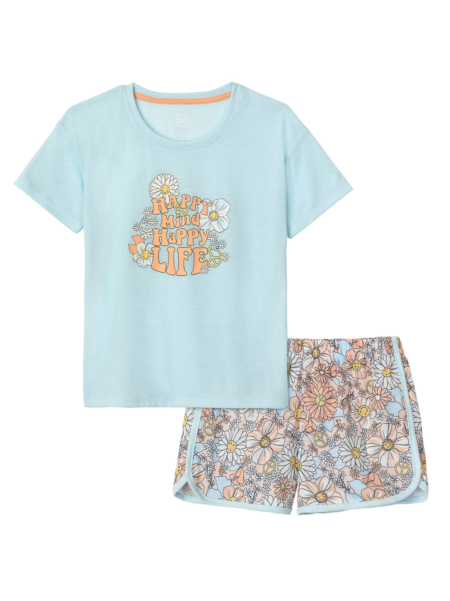 Wonder Nation Baby and Toddler Girl Poly Pajama Set, 2Piece, Sizes 12M