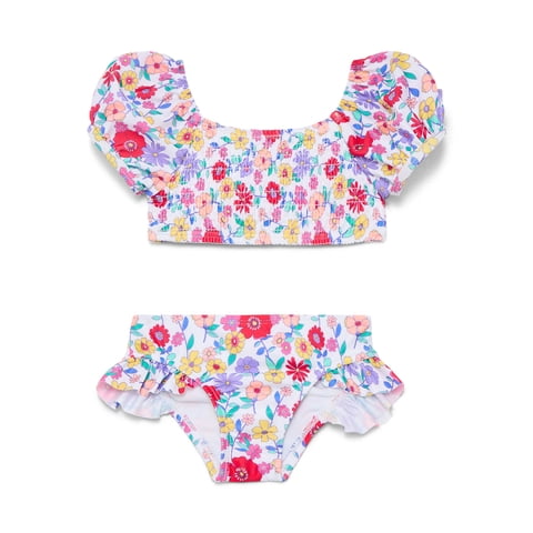 Baby and Toddler Girl Puff-Sleeve Floral Bikini Swimsuit Set, 2-Piece, Sizes 12M-5T
