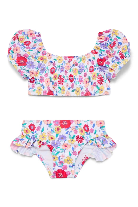 Baby and Toddler Girl Puff-Sleeve Bikini Swimsuit, 2-Piece, Sizes 12M-5T