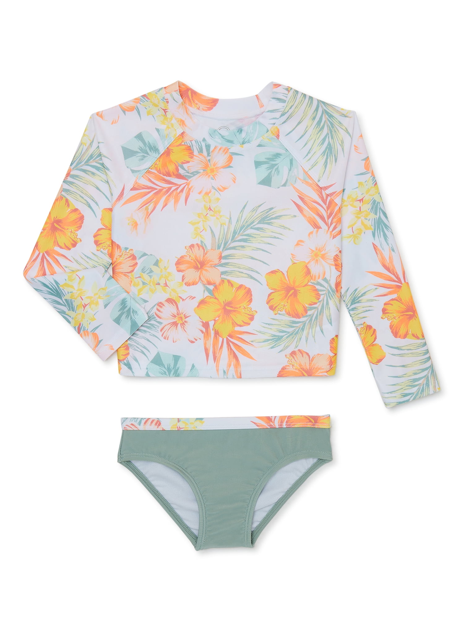 Wonder Nation Baby and Toddler Girl Rashguard Swimsuit, 2Piece, Sizes