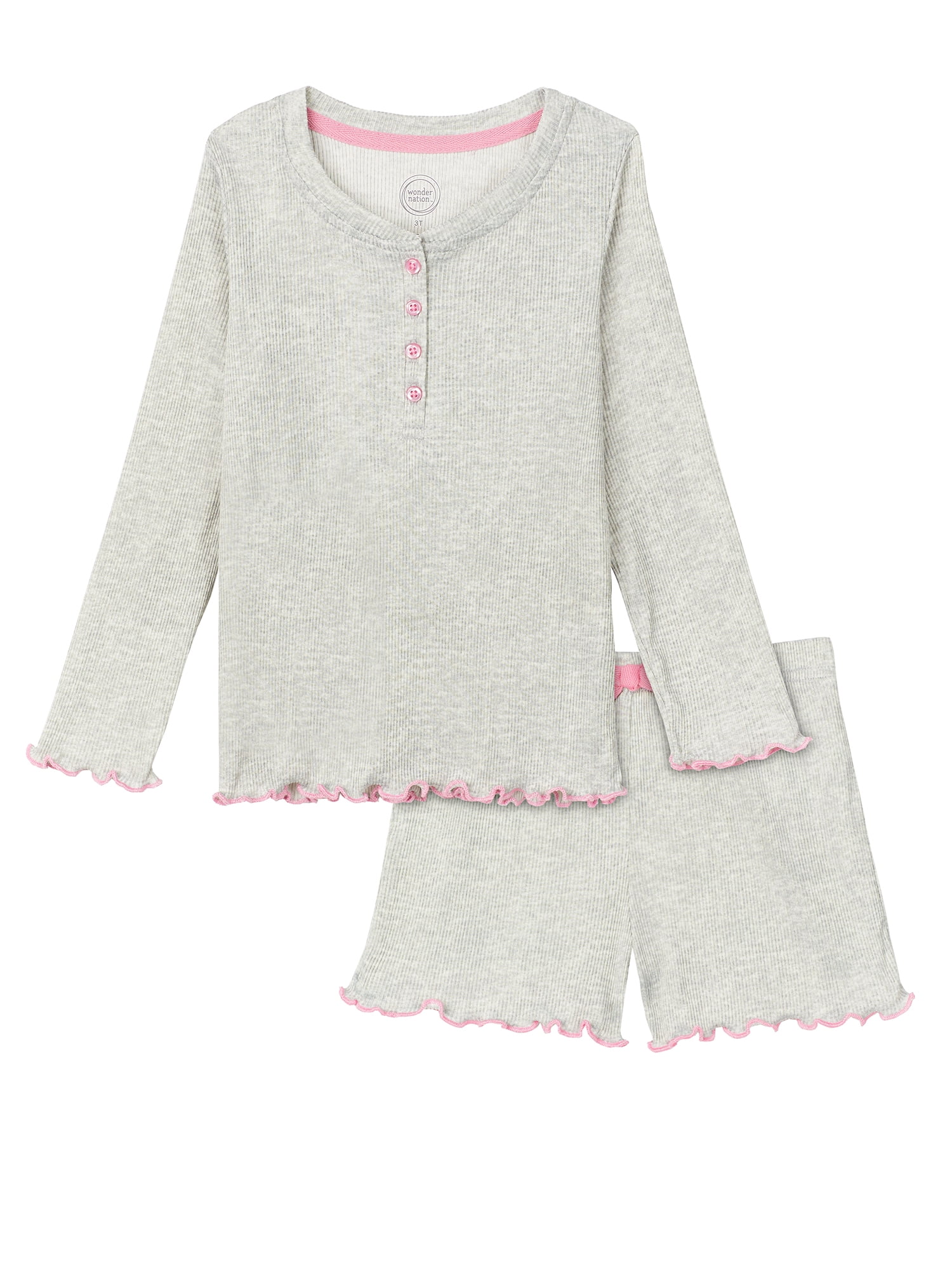 Wonder Nation Baby and Toddler Girl Ribbed Pajama Set, 2-Piece, Sizes ...