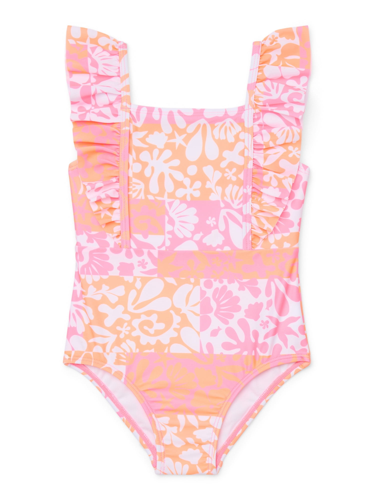 Wonder Nation Baby and Toddler Girl Ruffle Swimsuit One-Piece, Sizes 12M-5T