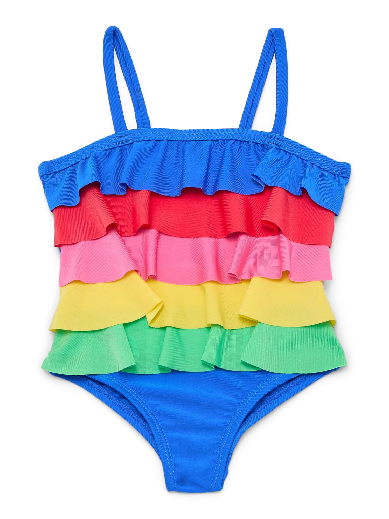 Wonder Nation Baby and Toddler Girls Tiered Ruffle One Piece Swimsuit, Sizes 12M-5T