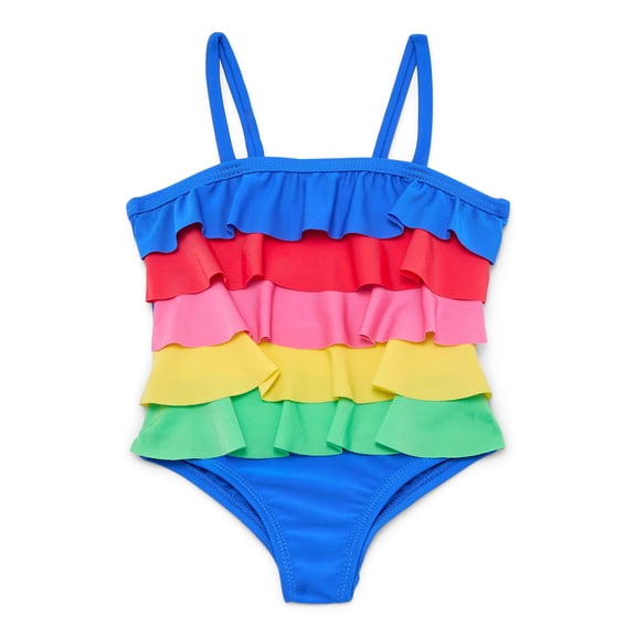 Wonder Nation Baby and Toddler Girls Tiered Ruffle One Piece Swimsuit, Sizes 12M-5T