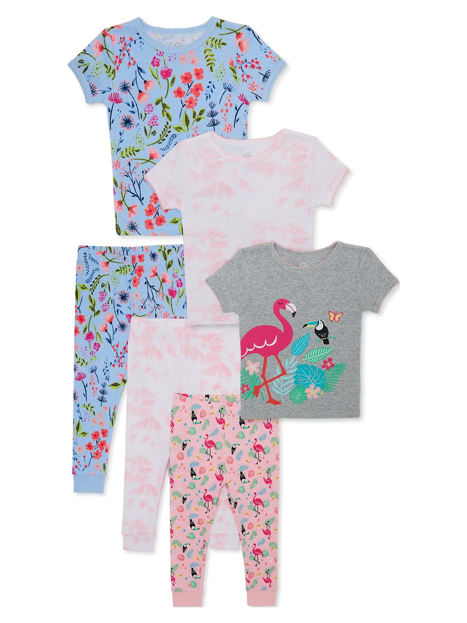 Wonder Nation Baby and Toddler Girl T-Shirt and Pant Pajama Set,