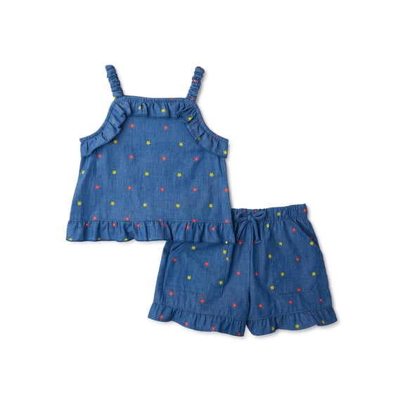 Wonder Nation Baby and Toddler Girl Tank and Shorts Outfit Set, 2-Piece, Sizes 12 Months-5T
