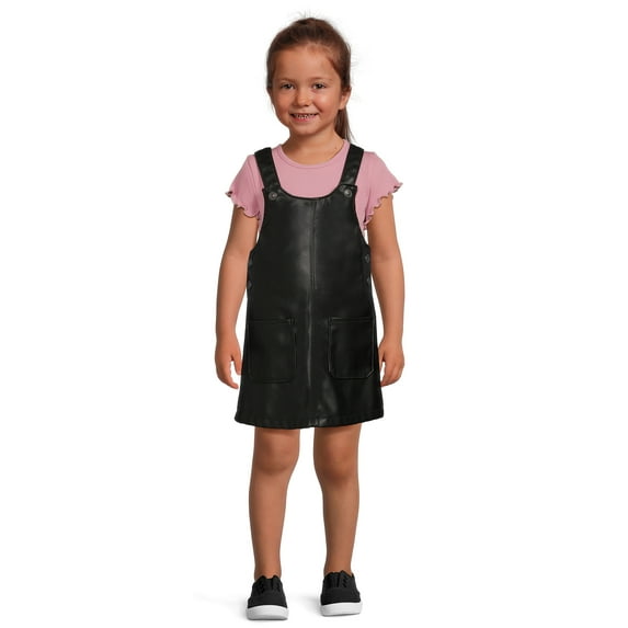 Wonder Nation Baby and Toddler Girls Faux Leather Jumper Dress, Sizes 12M - 5T