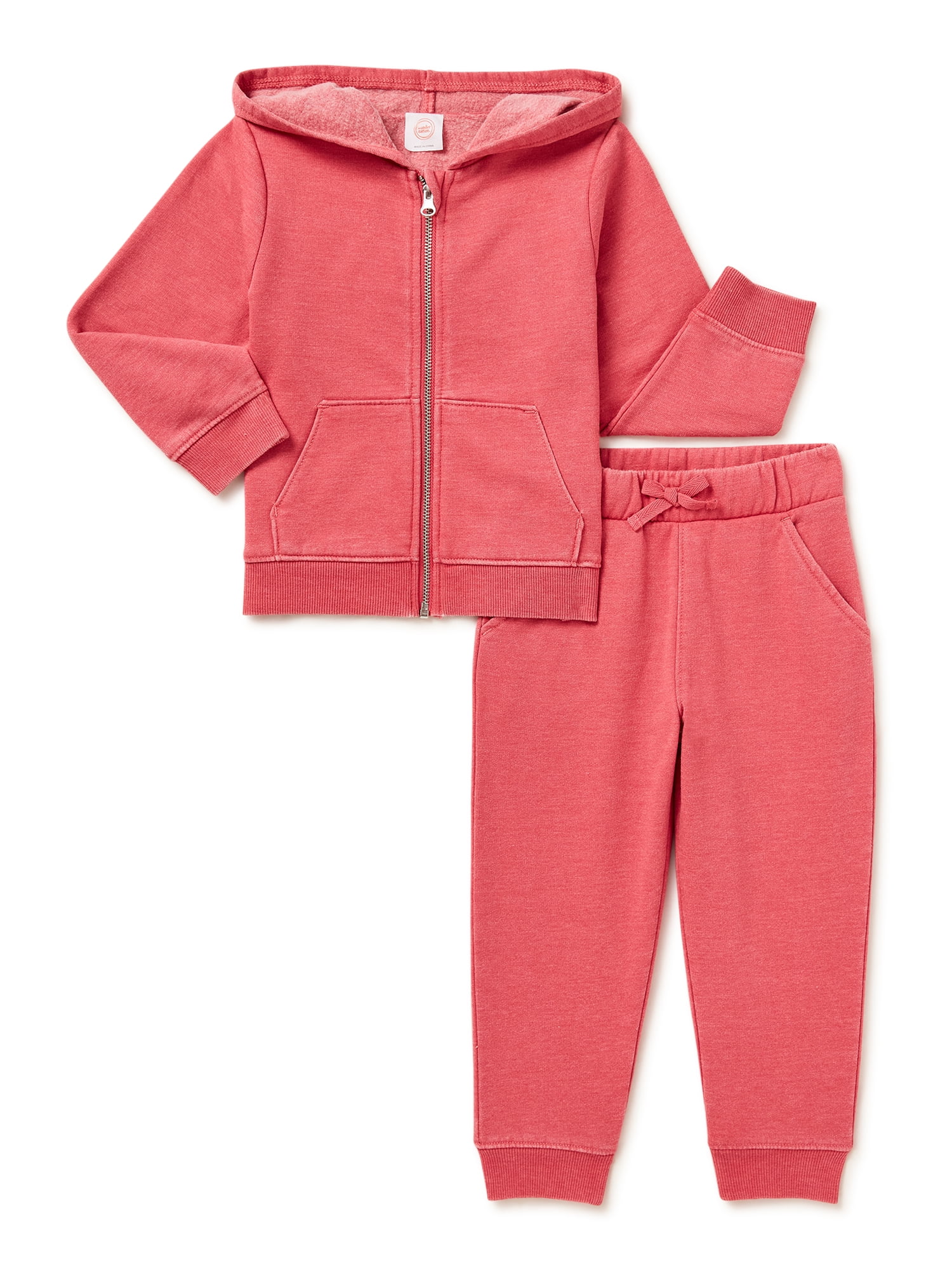 Wonder Nation Baby and Toddler Girls Fleece Zip Front Hoodie and Jogger ...